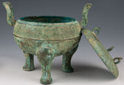 Chinese inlaid Warring States style bronze cauldron and lid