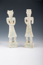 Pair of Chinese Sanxingdui-Style Hard Stone Figurines