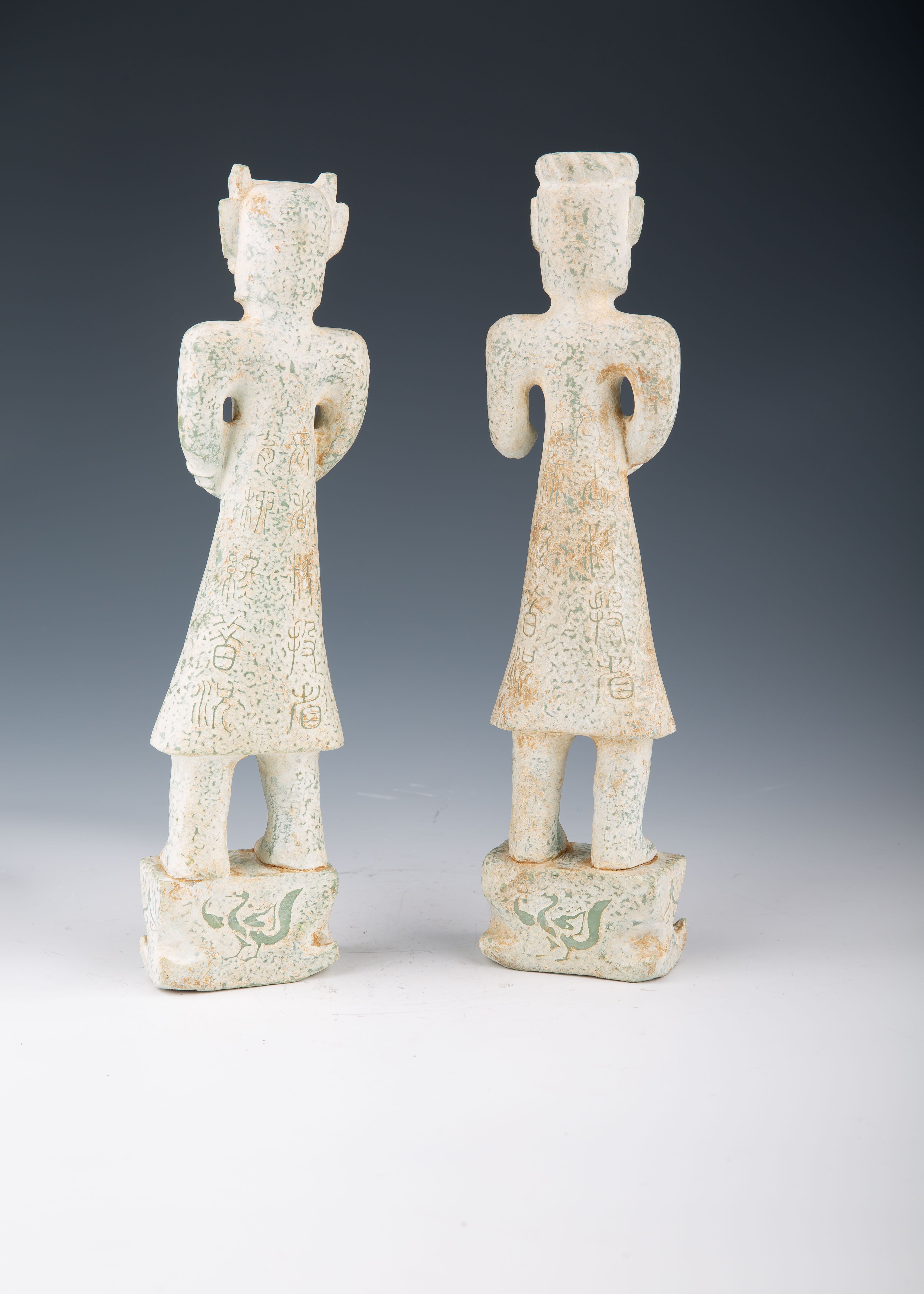 Pair of Chinese Sanxingdui-Style Hard Stone Figurines