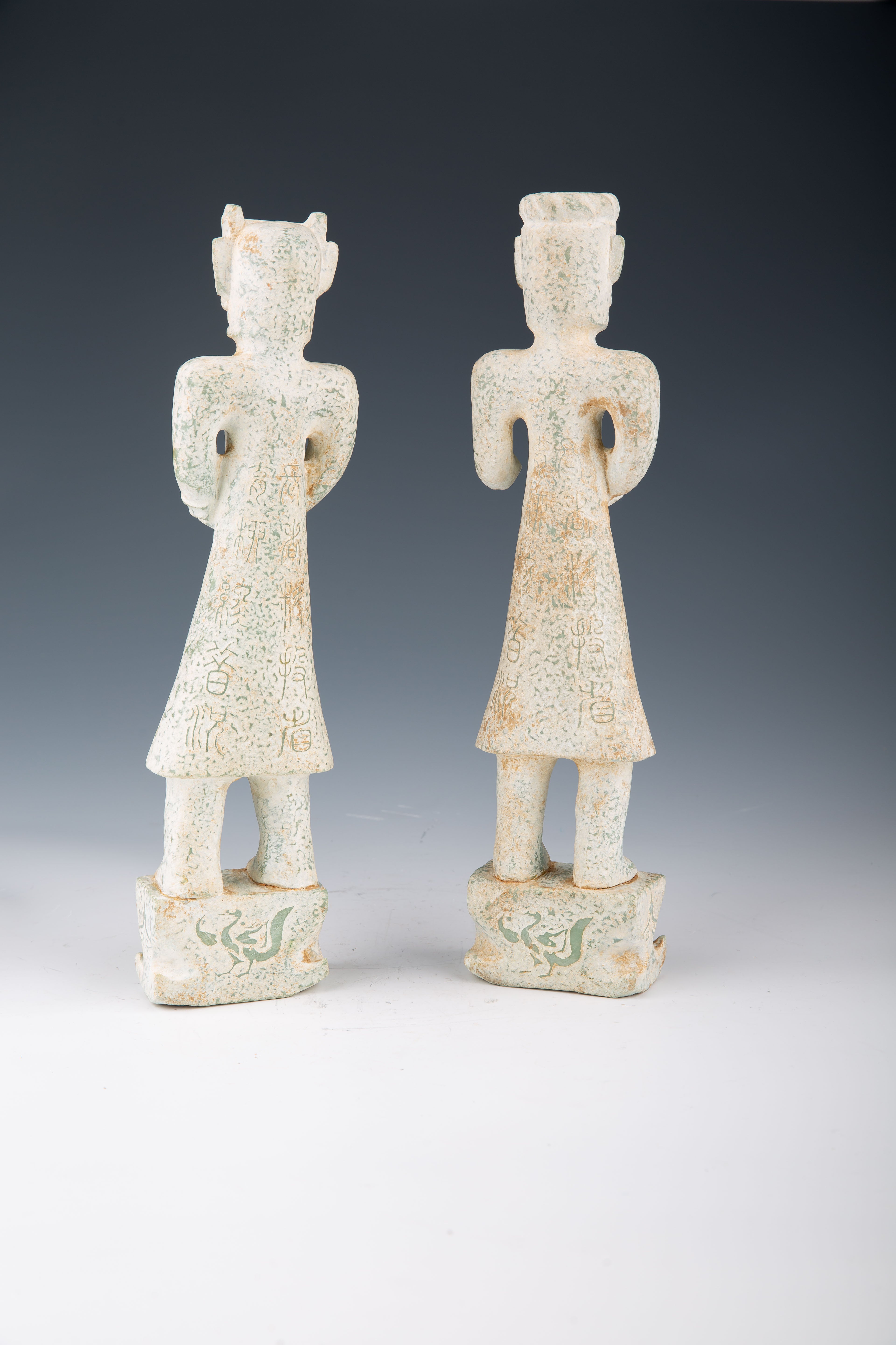 Pair of Chinese Sanxingdui-Style Hard Stone Figurines