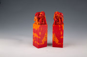 Pair of Antique Chinese Chicken Blood Stone Seals - Qi Long