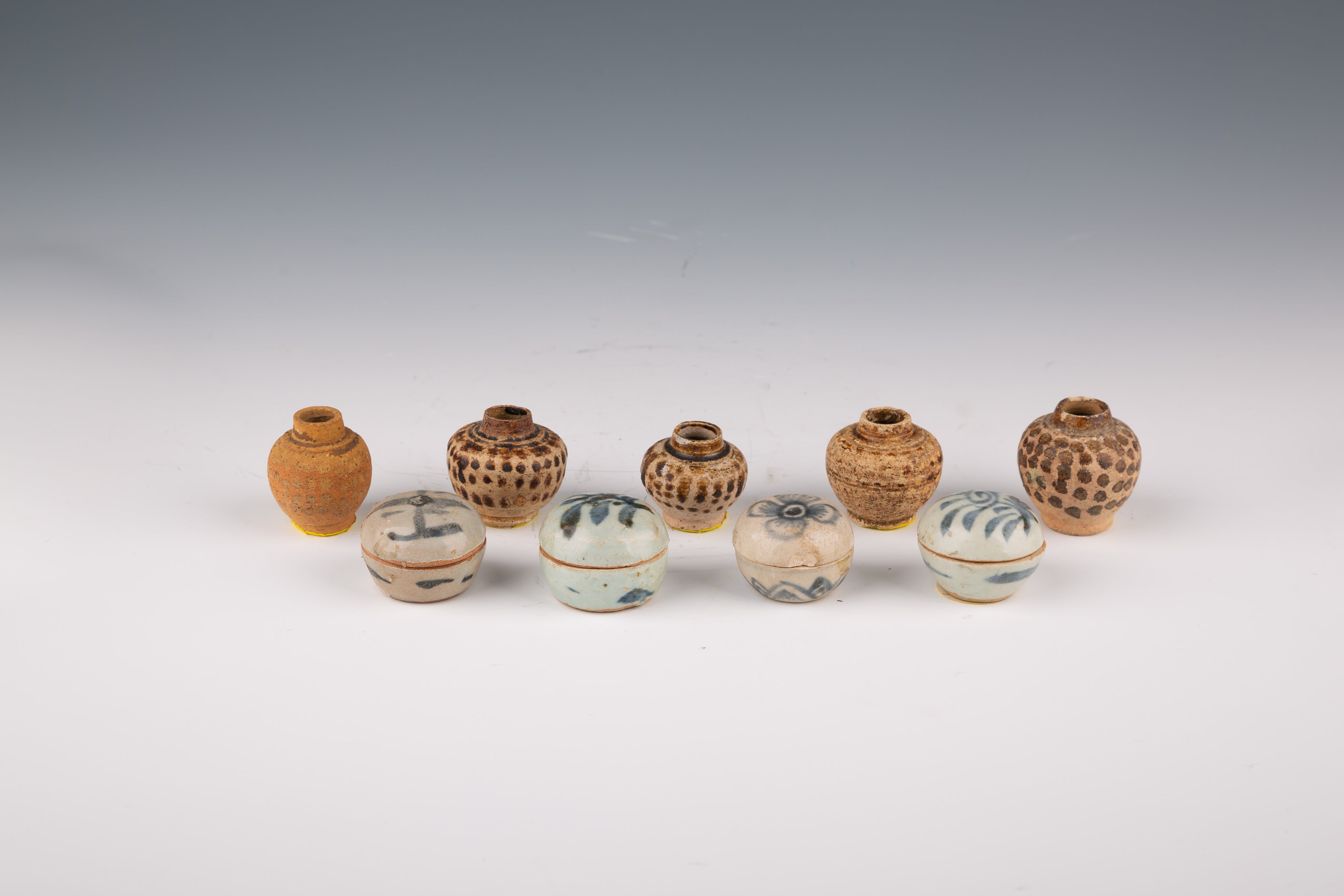 Set of 9 Rare Ancient Chinese Miniature Ceramic Vases