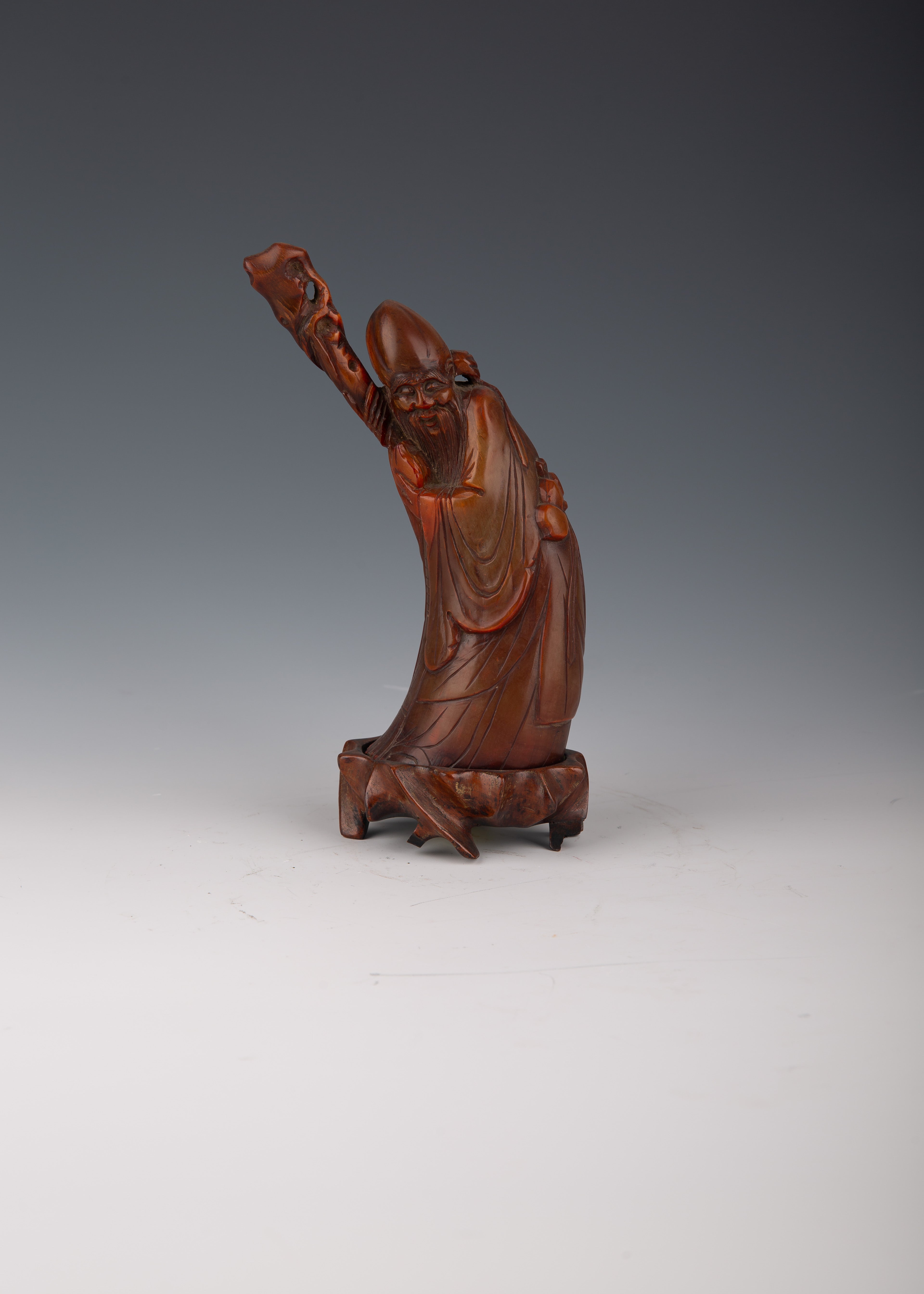 Chinese 19th Century Horn-Carved Figure of an Elderly Man