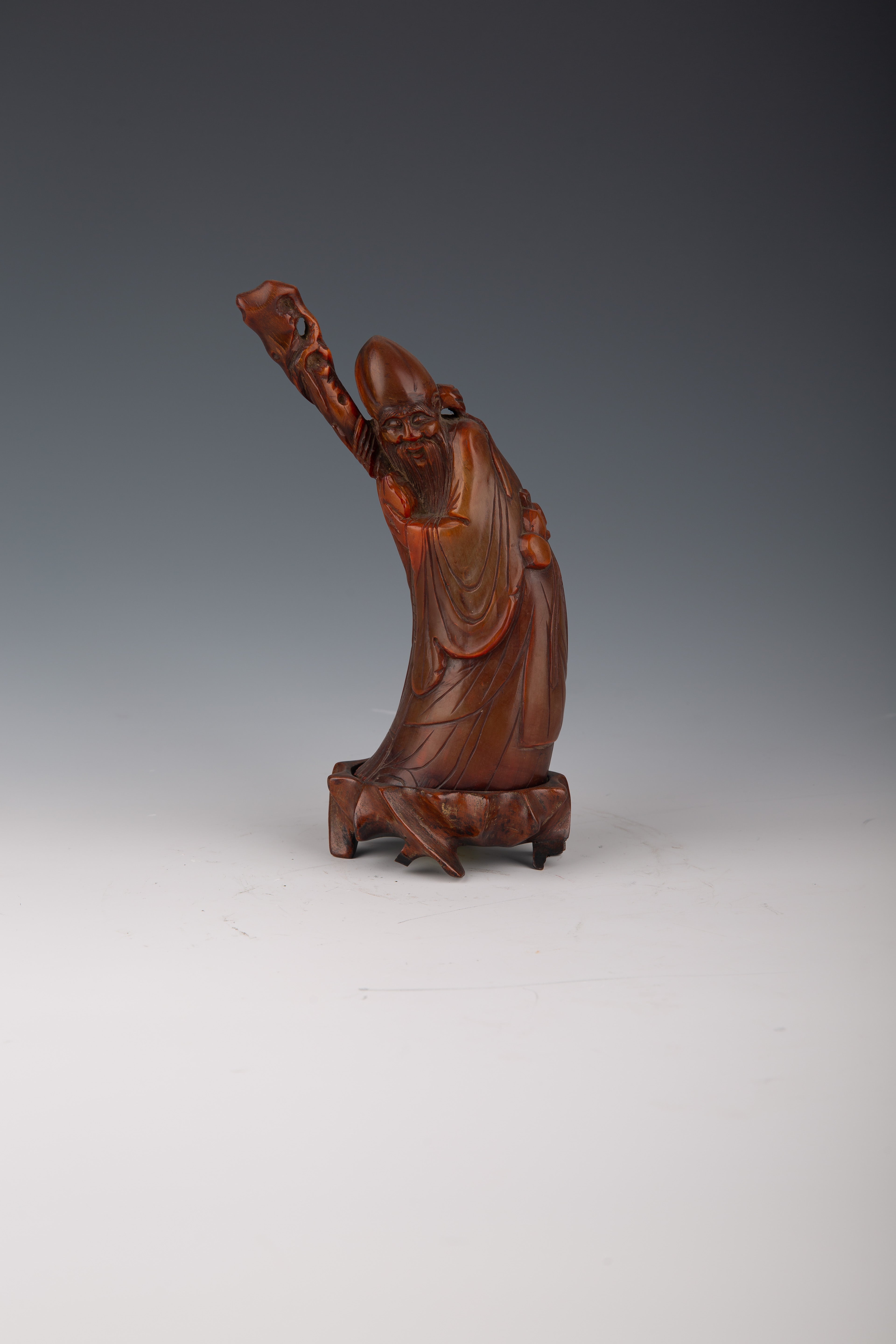 Chinese 19th Century Horn-Carved Figure of an Elderly Man