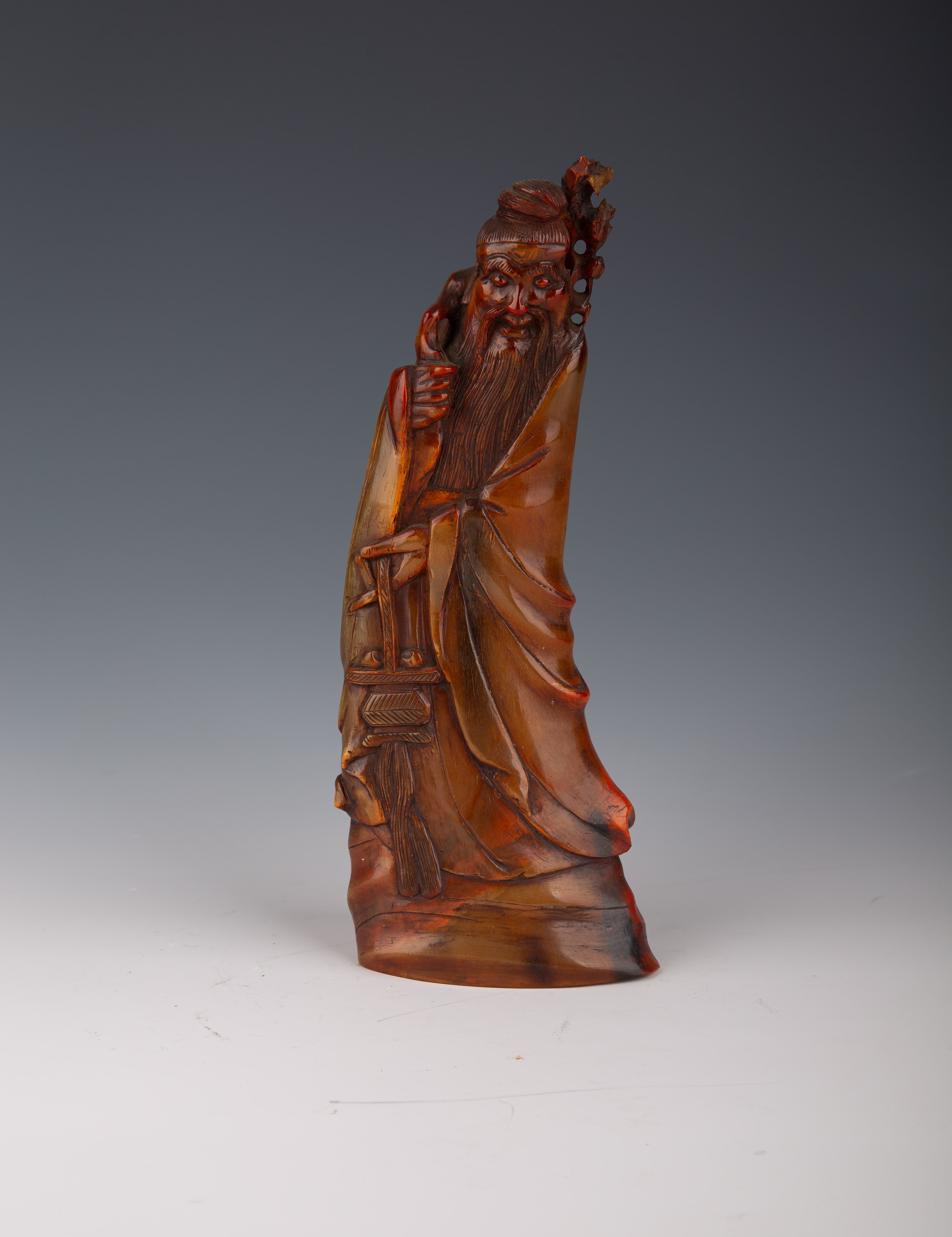 Chinese 19th Century Horn-Carved Figure of an Elderly Man