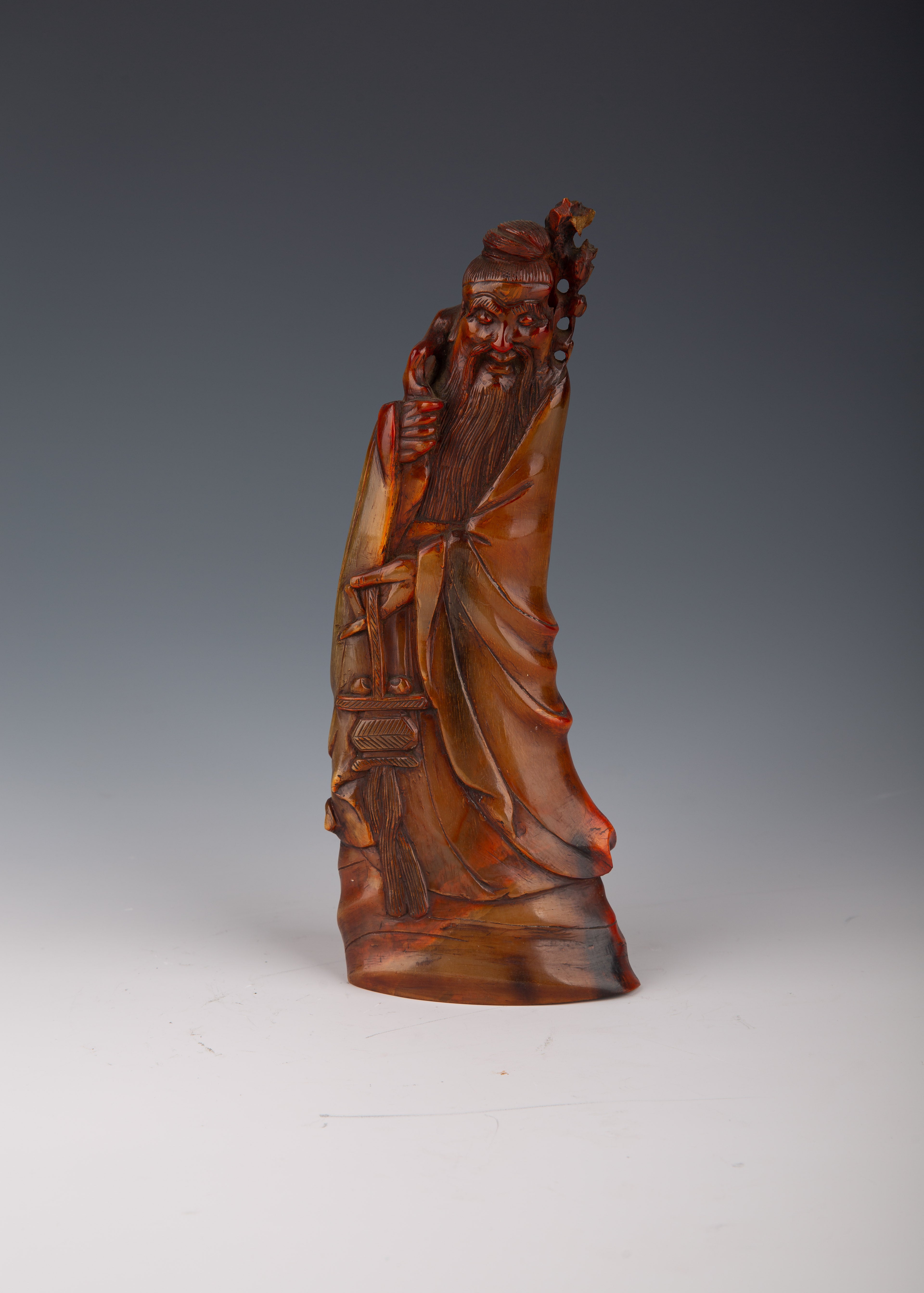 Chinese 19th Century Horn-Carved Figure of an Elderly Man