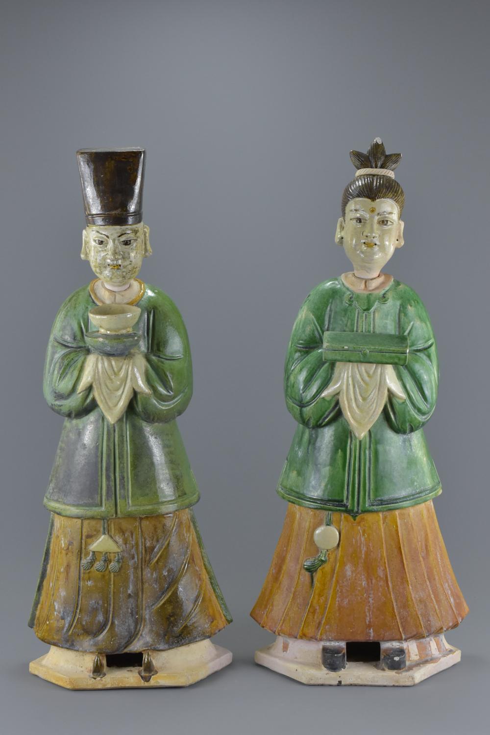 A Pair of Green and Amber Glazed Figures from the Ming Dynasty