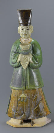 A Pair of Green and Amber Glazed Figures from the Ming Dynasty