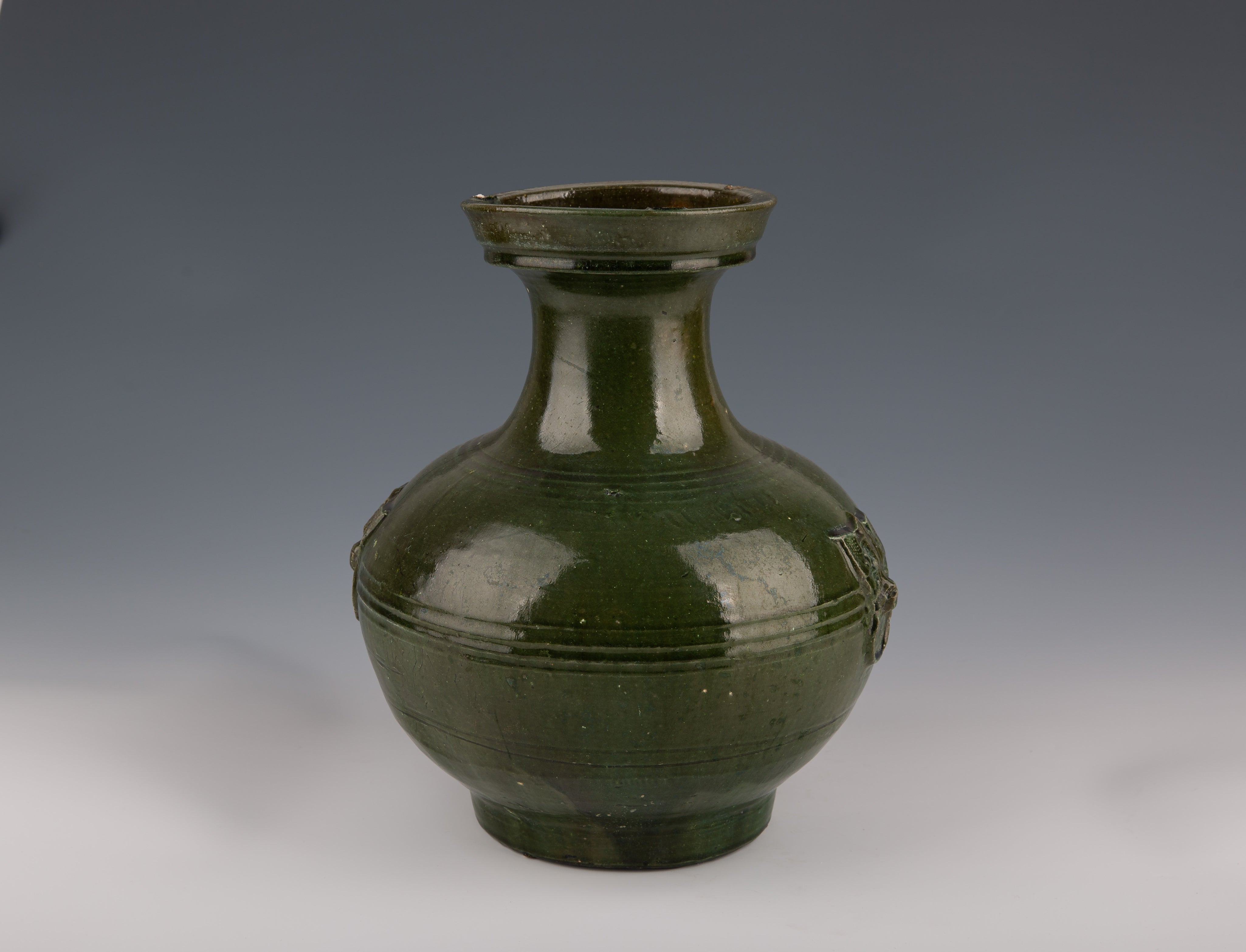 Chinese Han Dynasty Dark Green Glazed Pottery Hu Jar