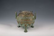 Chinese Bronze Ritual Tripod Food Vessel with Cover