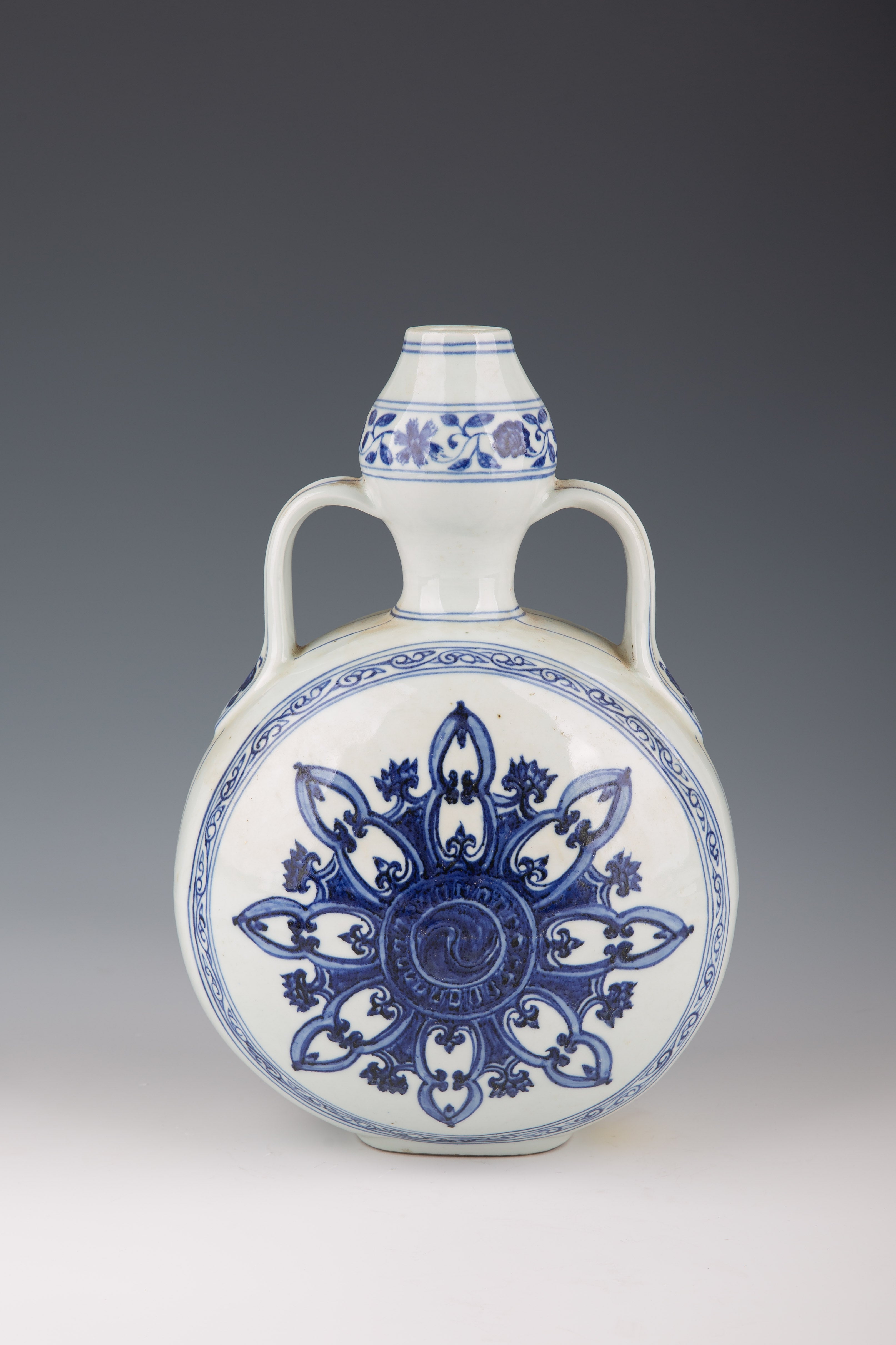 A Blue and White Flower Moon Bottle Vase