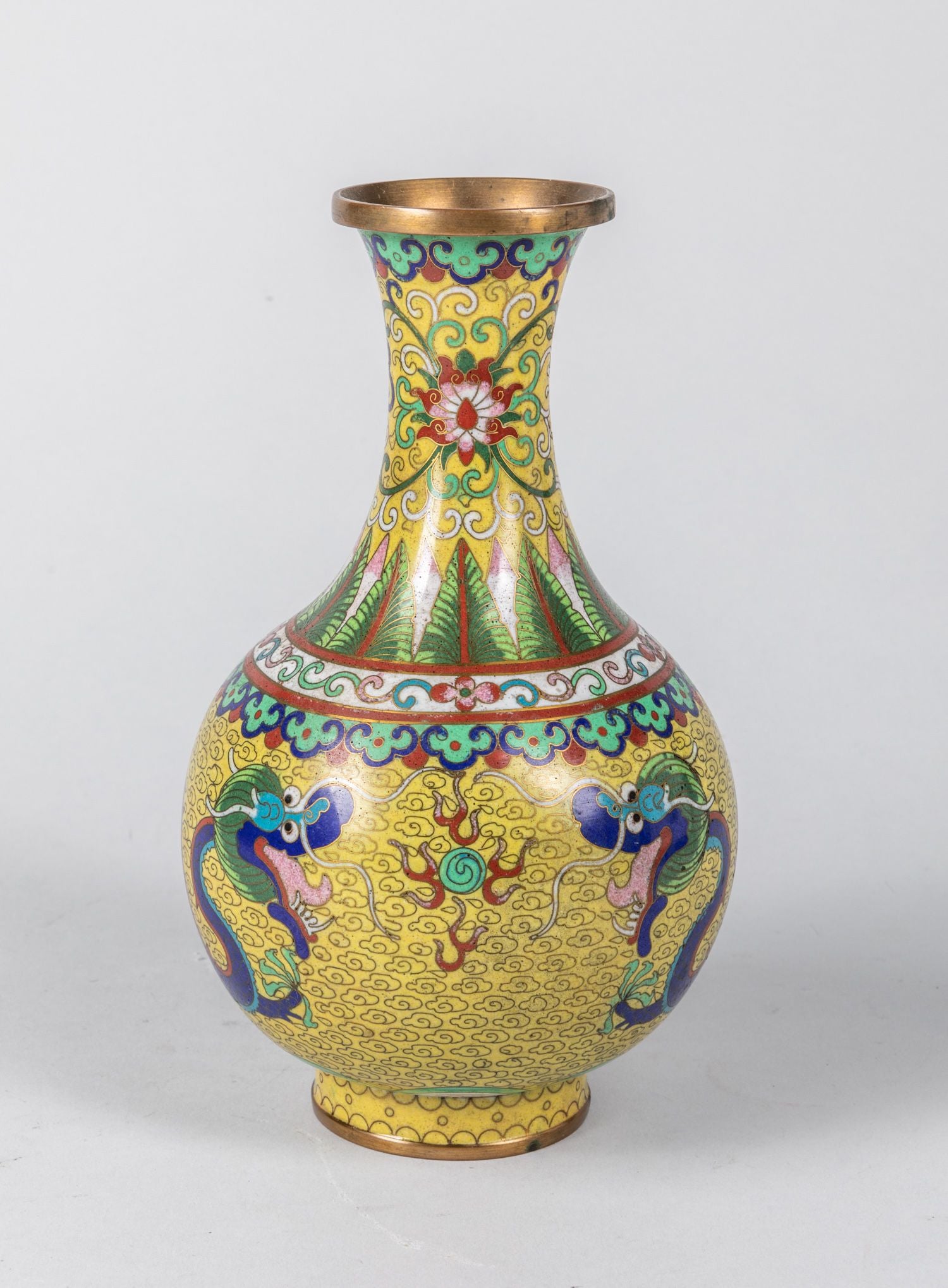 Chinese Antique Cloisonne Dragon Cabinet Vase