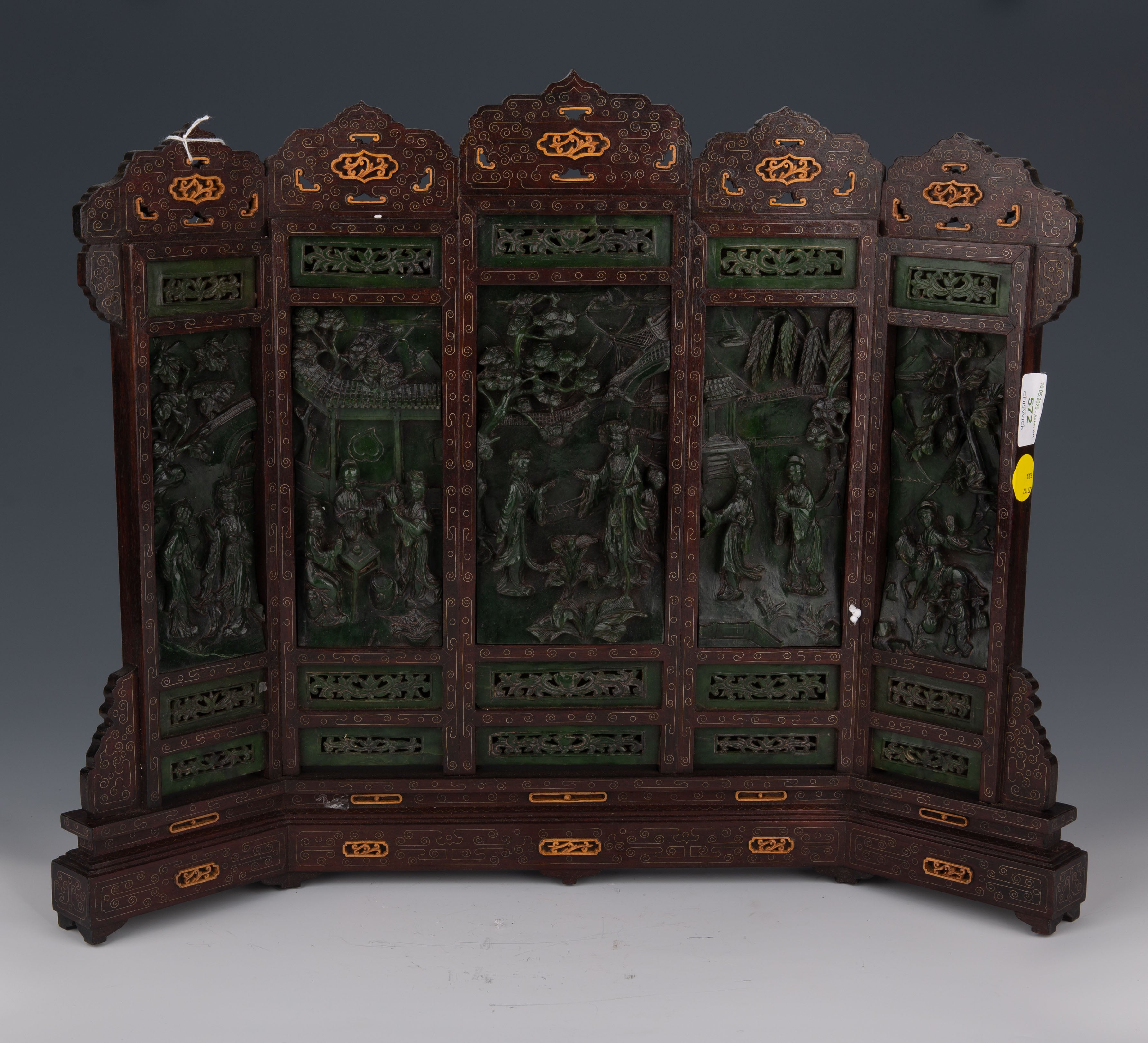 Chinese Spinach Jade Five-Panel Table Screen