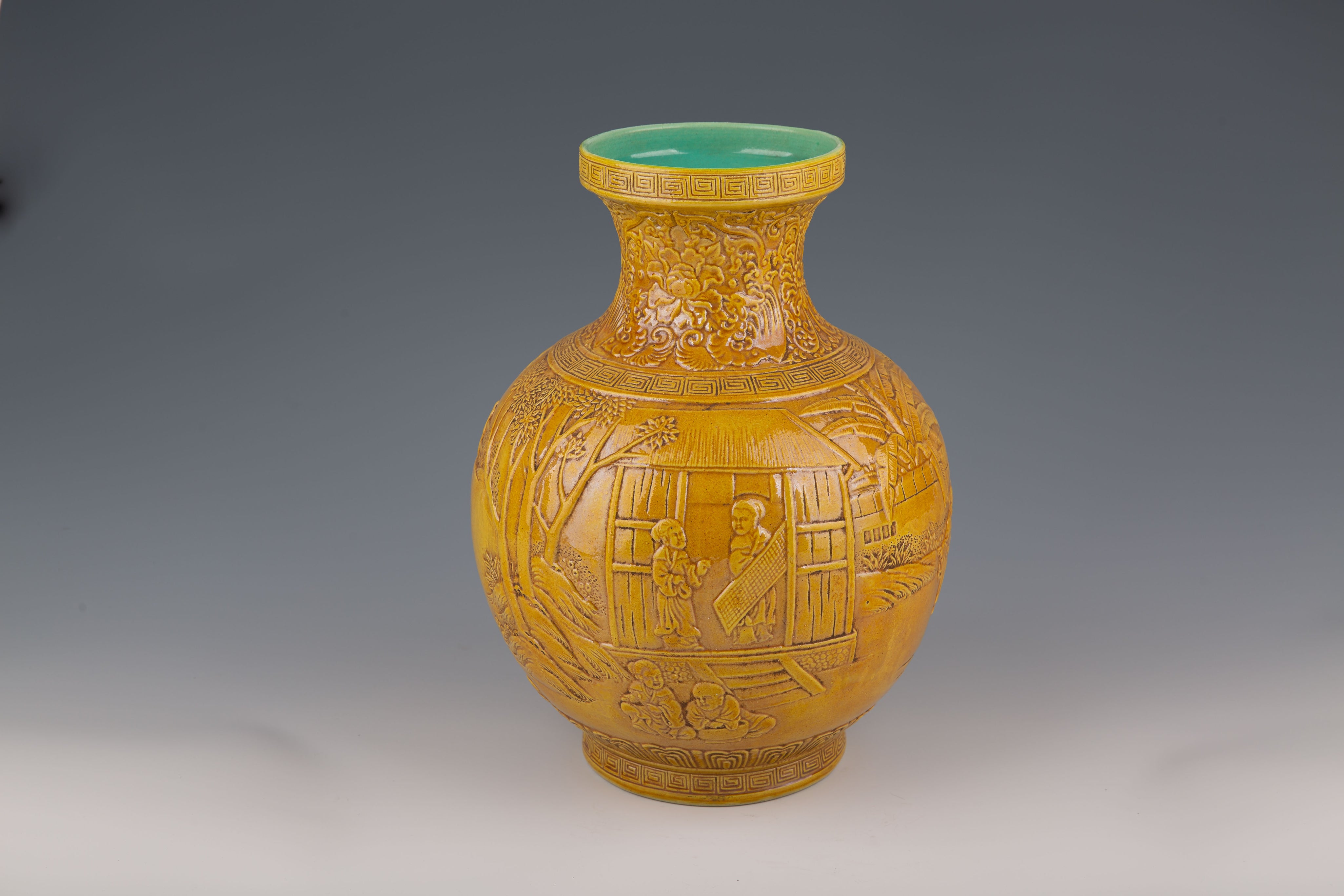 Large Yellow Porcelain Bottle Vase