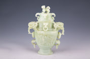 Chinese celadon carved jade urn