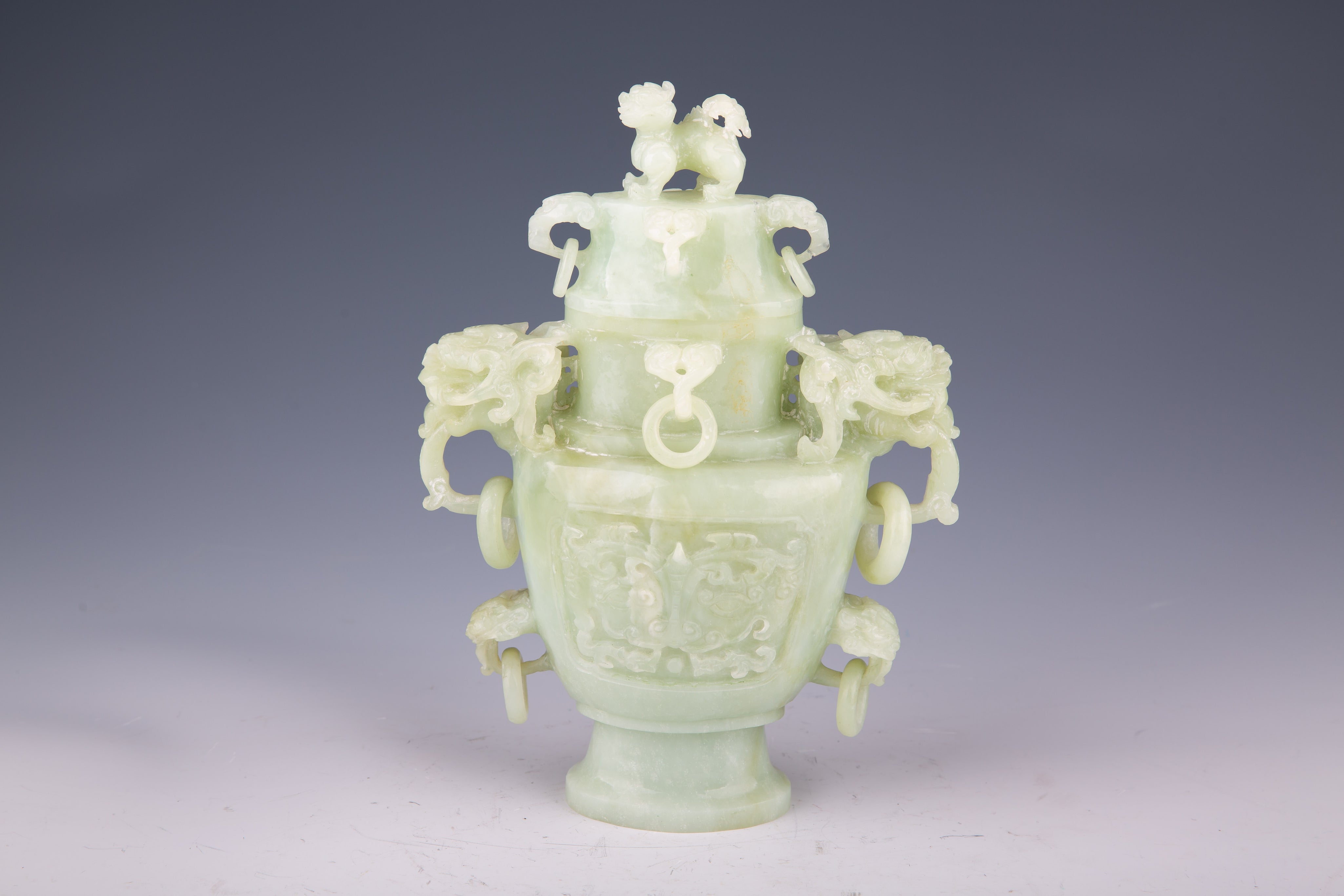 Chinese celadon carved jade urn