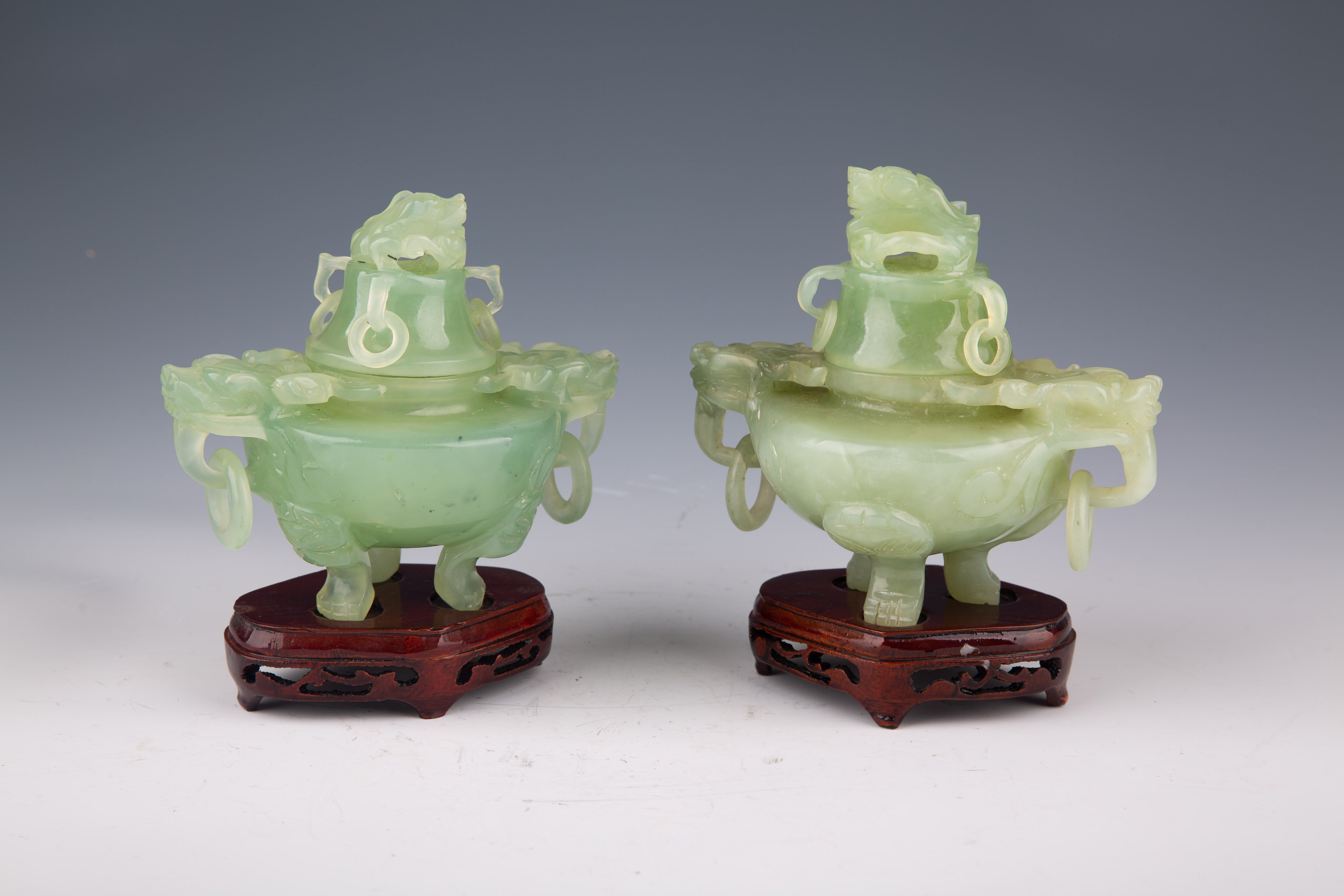 A Pair of Chinese Jade Incense Burners from the Early 20th Century