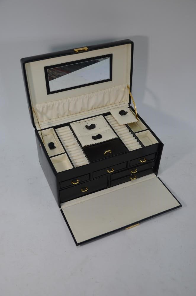 Large Black Leather Jewelry Box Designed by Dulwich