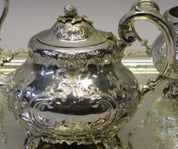 Silver Plate and Teapot, Sugar and Milk Jars