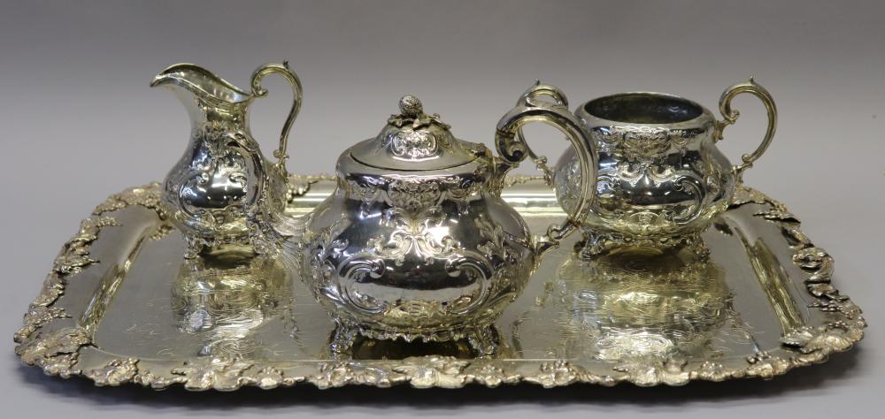 Silver Plate and Teapot, Sugar and Milk Jars