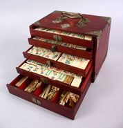 Chinese Hardwood and Metal Mahjong