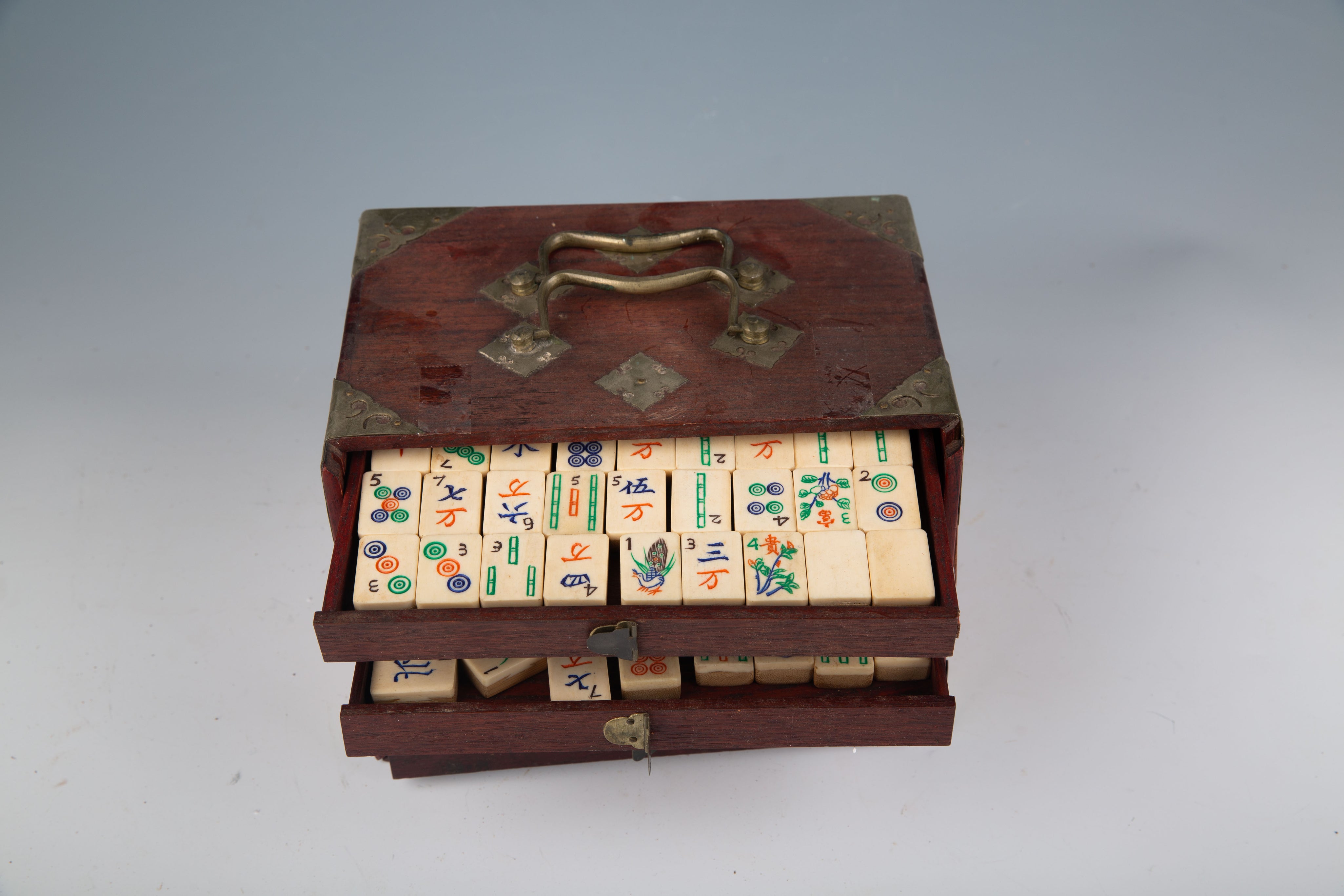 Chinese Hardwood and Metal Mahjong