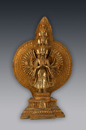 Magnificent Tibetan Gilt Bronze Temple Figure: Thousand-Arm Multi-Head Deity