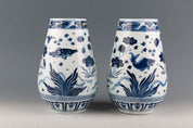 A Pair of Chinese Blue and White Glazed Porcelain Vases