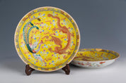 Chinese Qing Dynasty Porcelain Dish with Dragon and Phoenix Motif