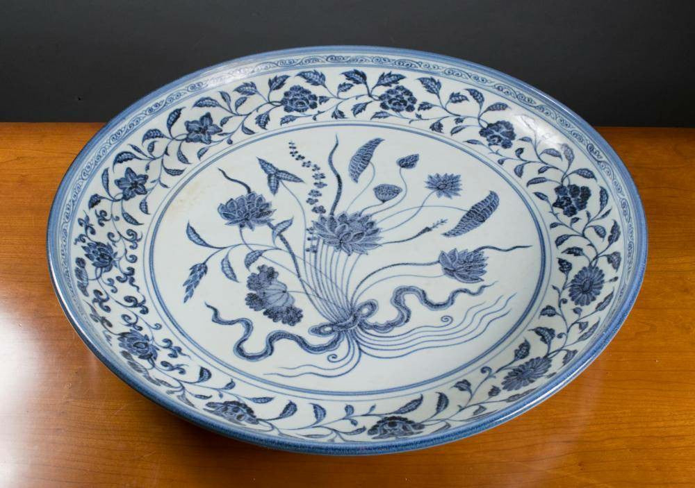 Rare National Blue and White Porcelain Charger - Xuande Marking, Hand-Painted