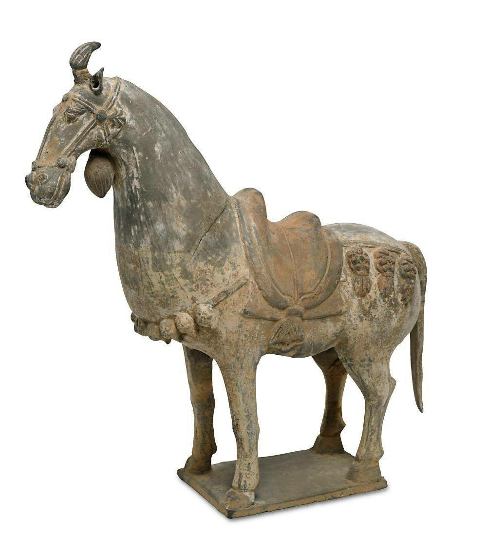 Elegant 14.57" x 14.97" Chinese Datang National Style Limestone Horse Sculpture