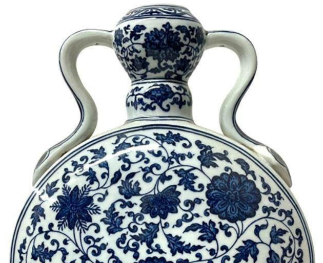 Antique Qianlong Period Large Blue and White Garlic-Head Moon Flask Vase