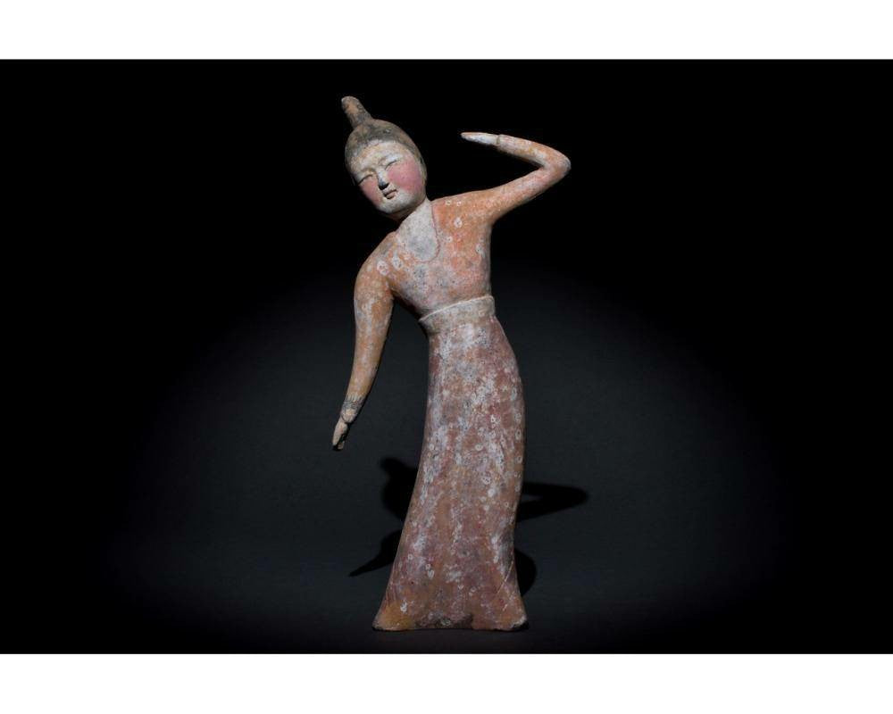 Authentic Tang Dynasty Terracotta Dancer Figurine - H9.8", AD 618-907, Exquisite