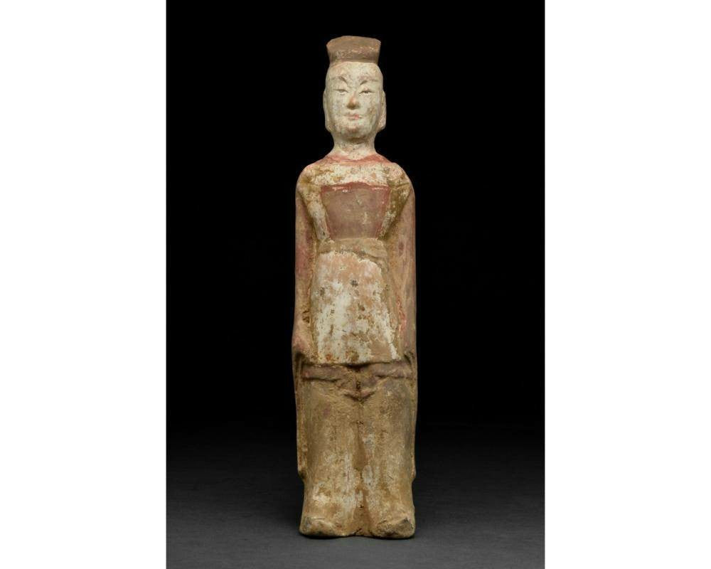 Northern Wei Dynasty Style Terracotta Statue - Waiter in Pink Cream Tunic - H11"