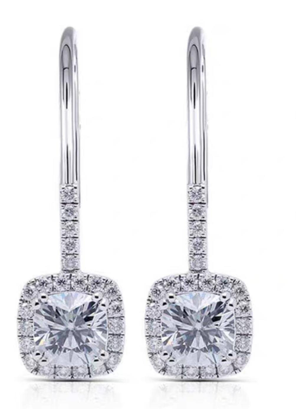 Diamond and Eighteen Karat White Gold Pendant Earrings