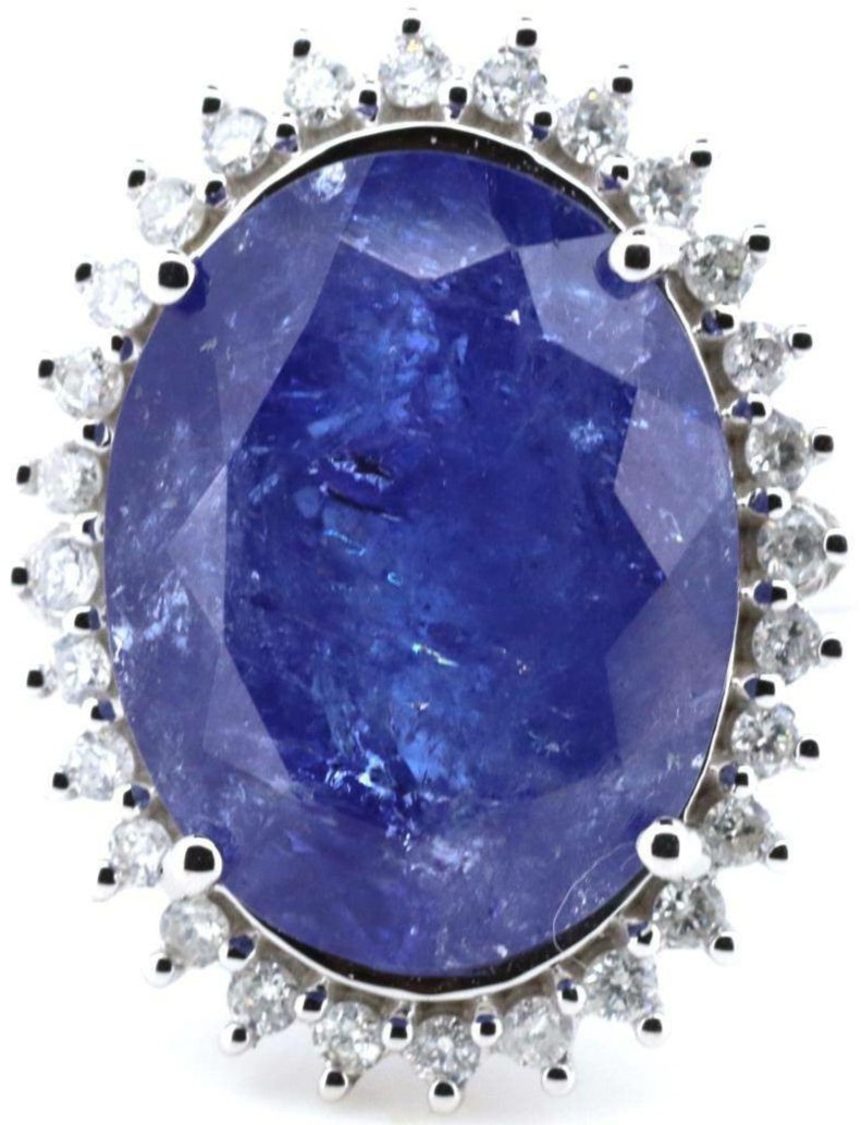 14ct White Gold Tanzanite and Diamond Halo Ring