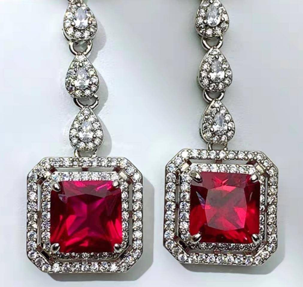 Ruby and Diamond Dangle Earrings