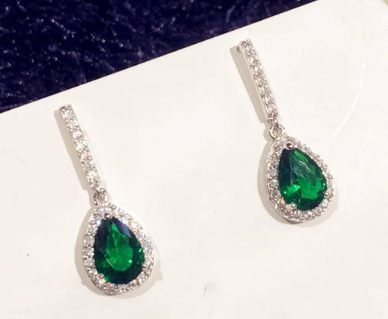 Emerald and Diamond Dangle Earrings