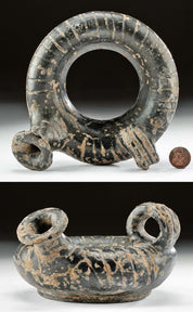 Rare Greek Blackware Ring-Shaped Askos