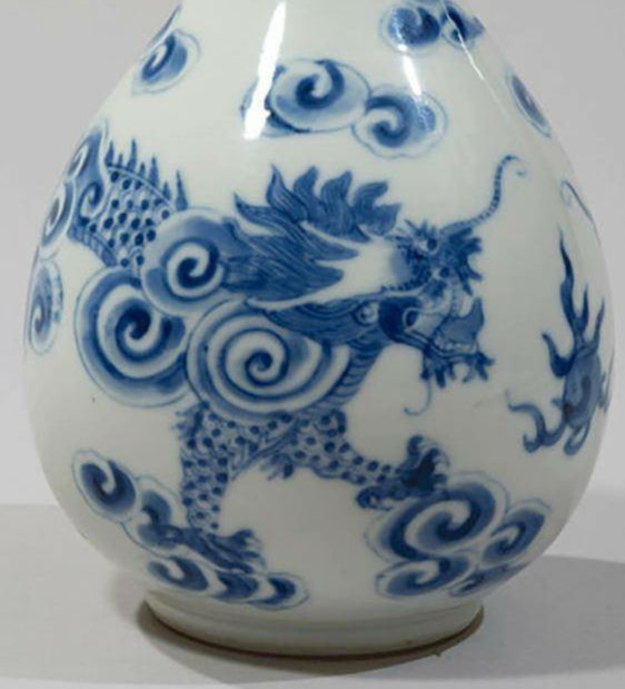 18th/19th Century Vietnamese Blue Underglaze Porcelain Bottle Vase with Scholars and Peach Tree Motif