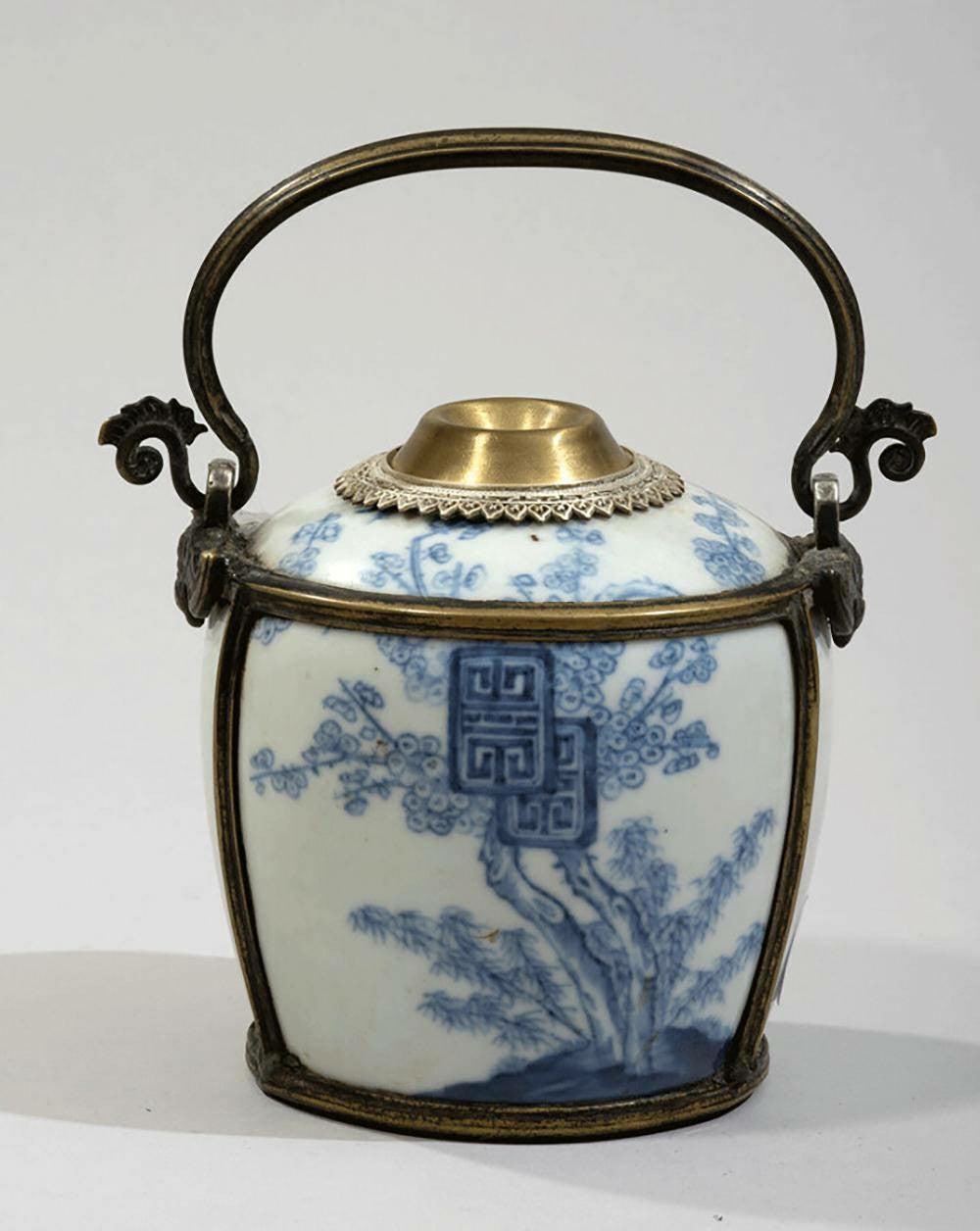 19th Century Vietnamese Porcelain Water Pipe with "Tho" (Longevity) Characters and Plum Blossom Motif