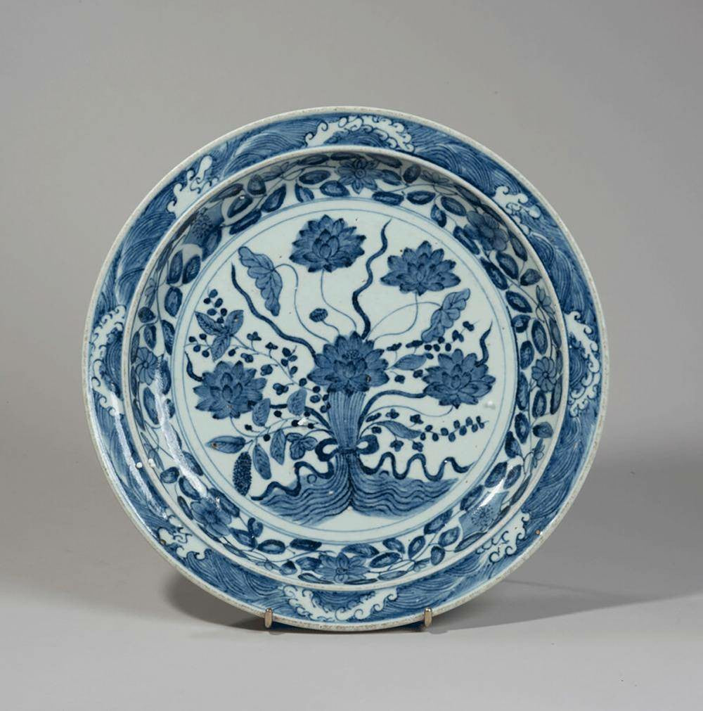 Blue and White Porcelain Plate with Lotus Motif