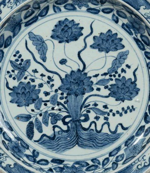 Blue and White Porcelain Plate with Lotus Motif