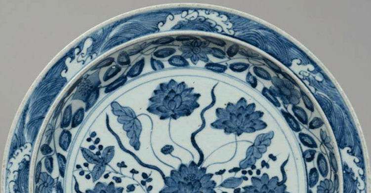 Blue and White Porcelain Plate with Lotus Motif