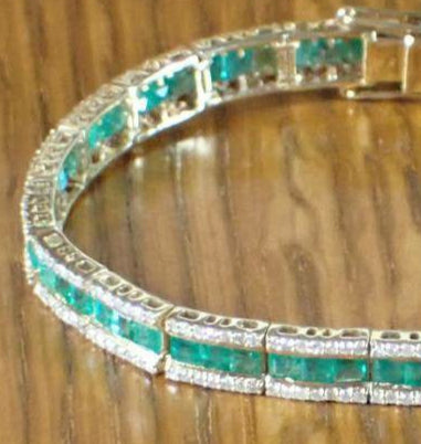 14K Gold Emerald and Diamond Bracelet