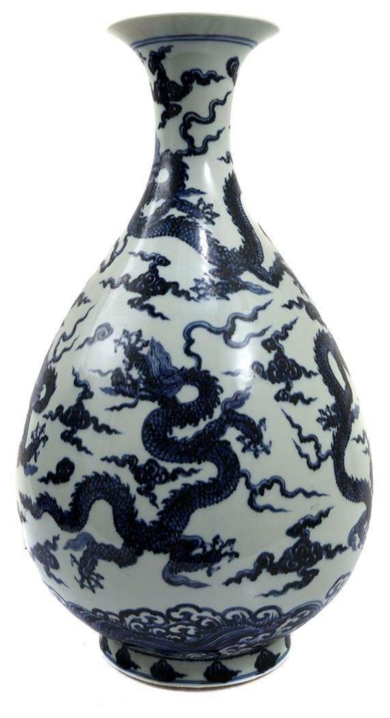 Mid-Qing Period Blue and White Pear-Shaped Vase with Flying Five-Claw Dragons