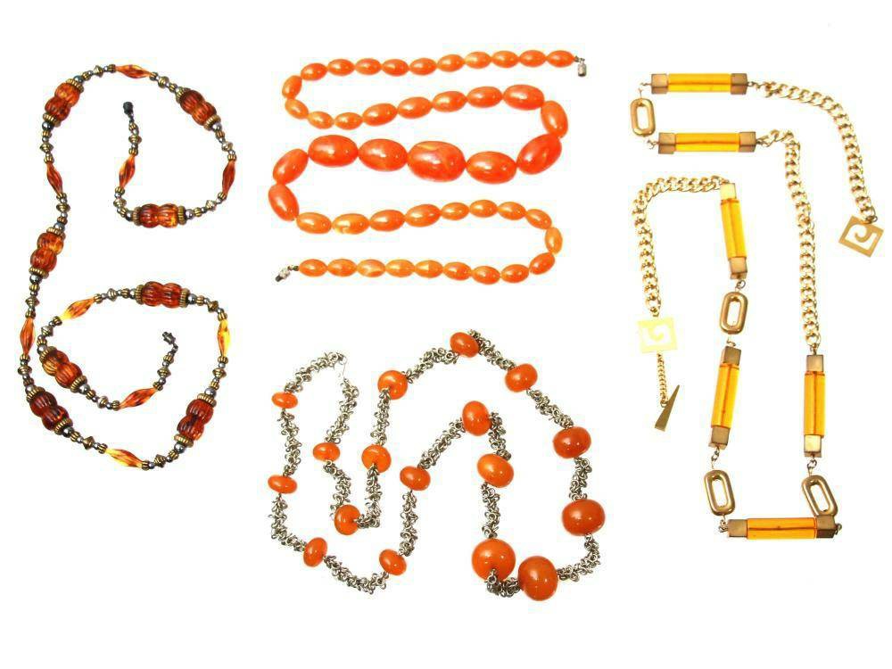 Set of Four Amber Running-Bead Necklaces