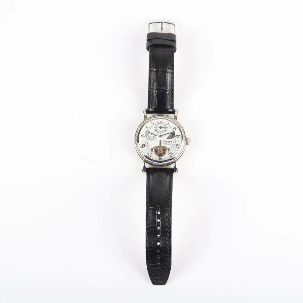 Stauer Automatic Silver Gentleman 22 Gem Watch - White Dial, Black Numbers