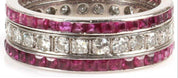 Antique 14K White Gold Diamond and Ruby Triple Row Ring