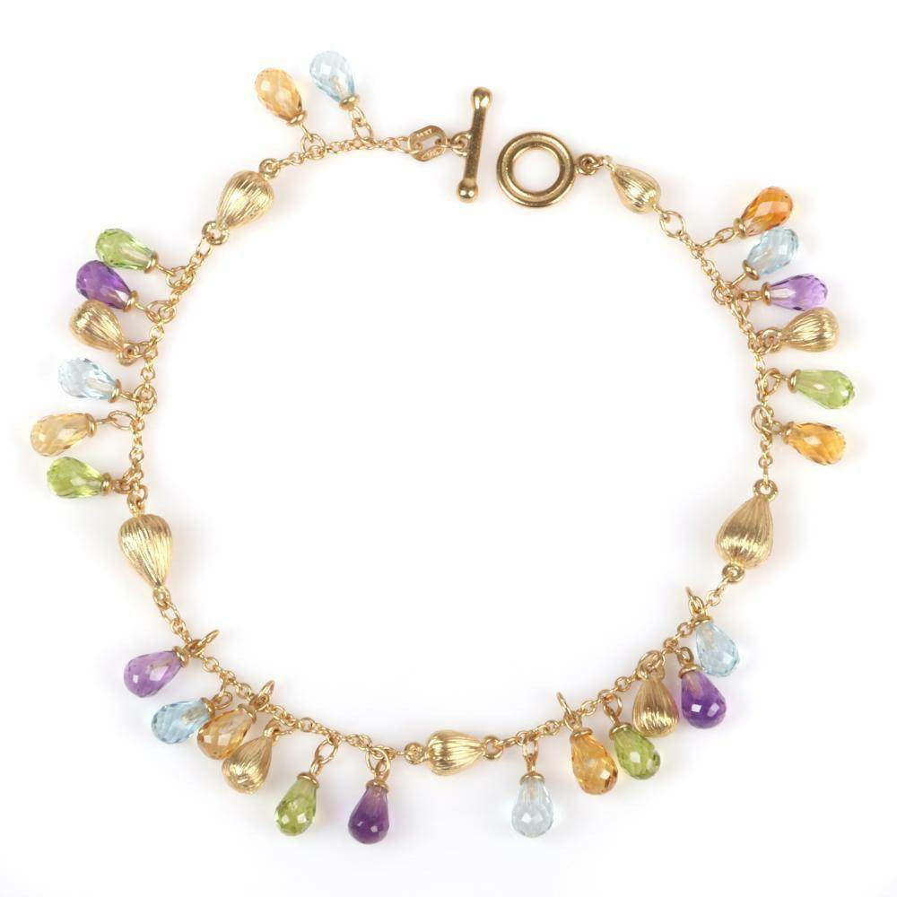 Designer 585 14K Gold Multi-Gem Pendant Bracelet - RC Logo, 7.00dwt - 22 Stones